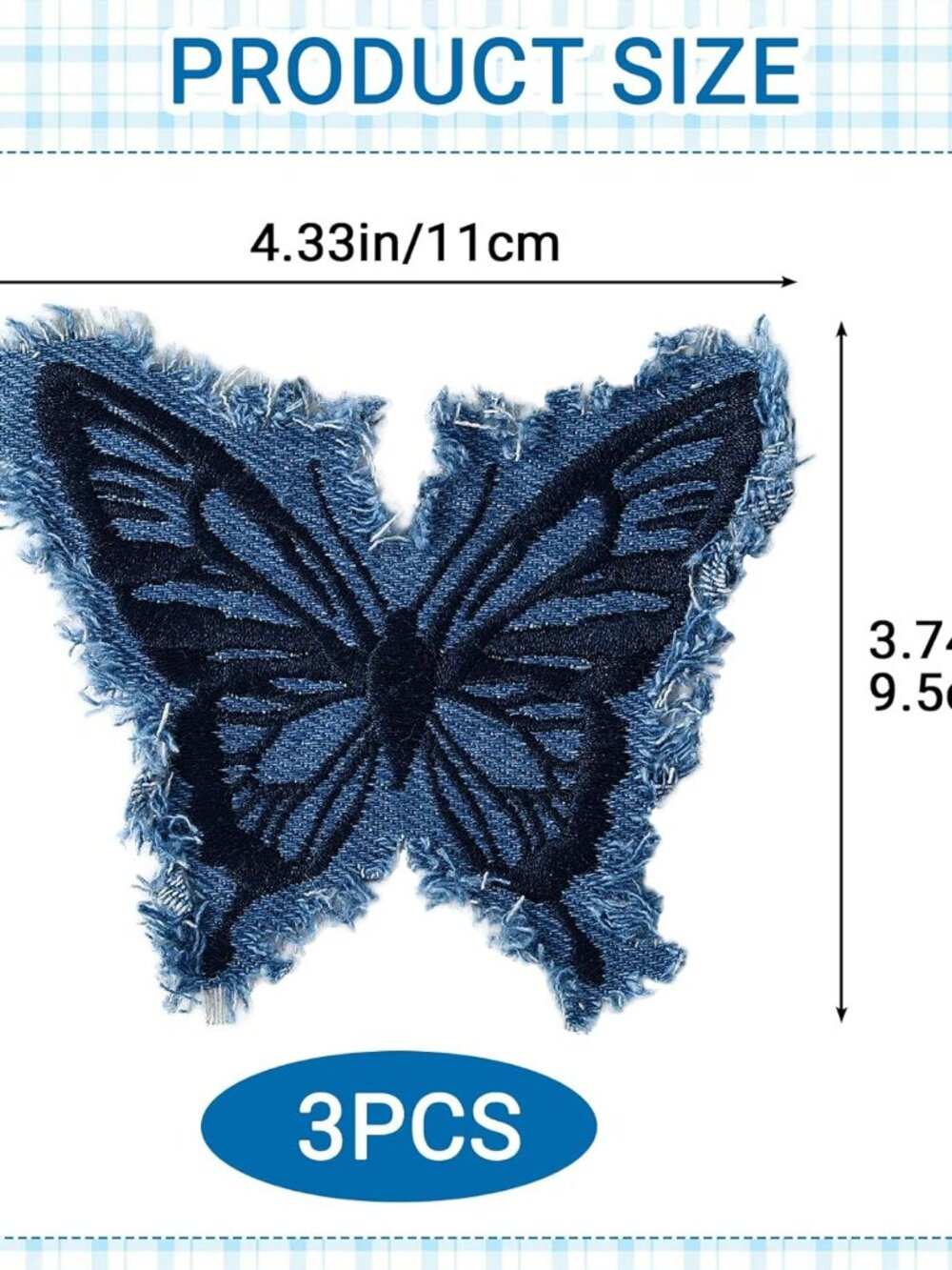 Denim Butterfly Iron on Patches Set of 3 Retro Boho for Jeans Jackets Bags Hats - Picture 2 of 5